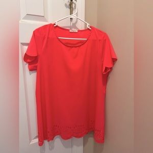 Bright coral scalloped blouse/top-Medium.